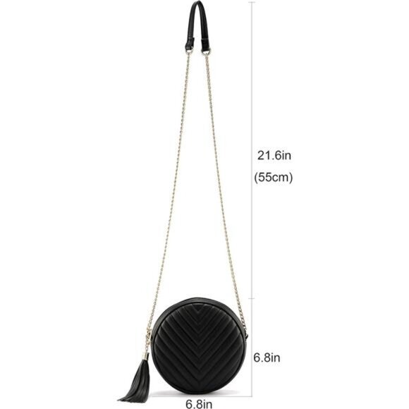 Women Crossbody Shoulder Bag Circle Tassel Purse Clutch Evening Small PU - Picture 2 of 14